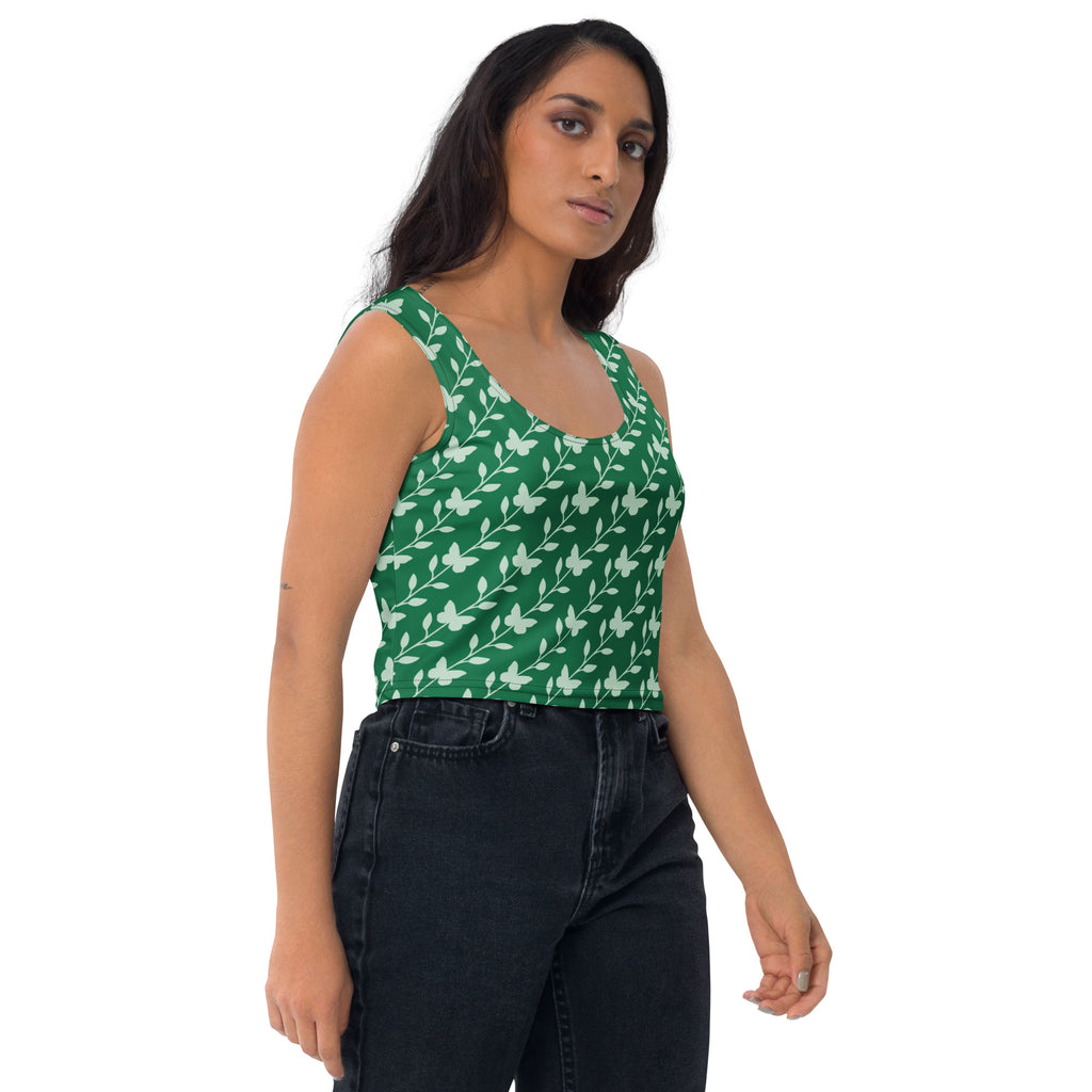 Women's Green Butterfly Buttery Soft Crop Top- Quick-Drying UPF 50+ Stretch Top