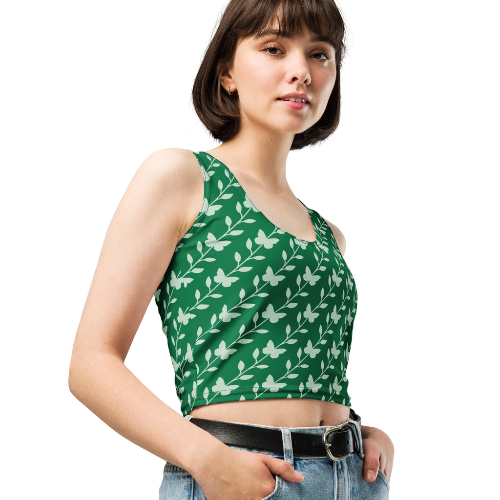 Women's Green Butterfly Buttery Soft Crop Top- Quick-Drying UPF 50+ Stretch Top