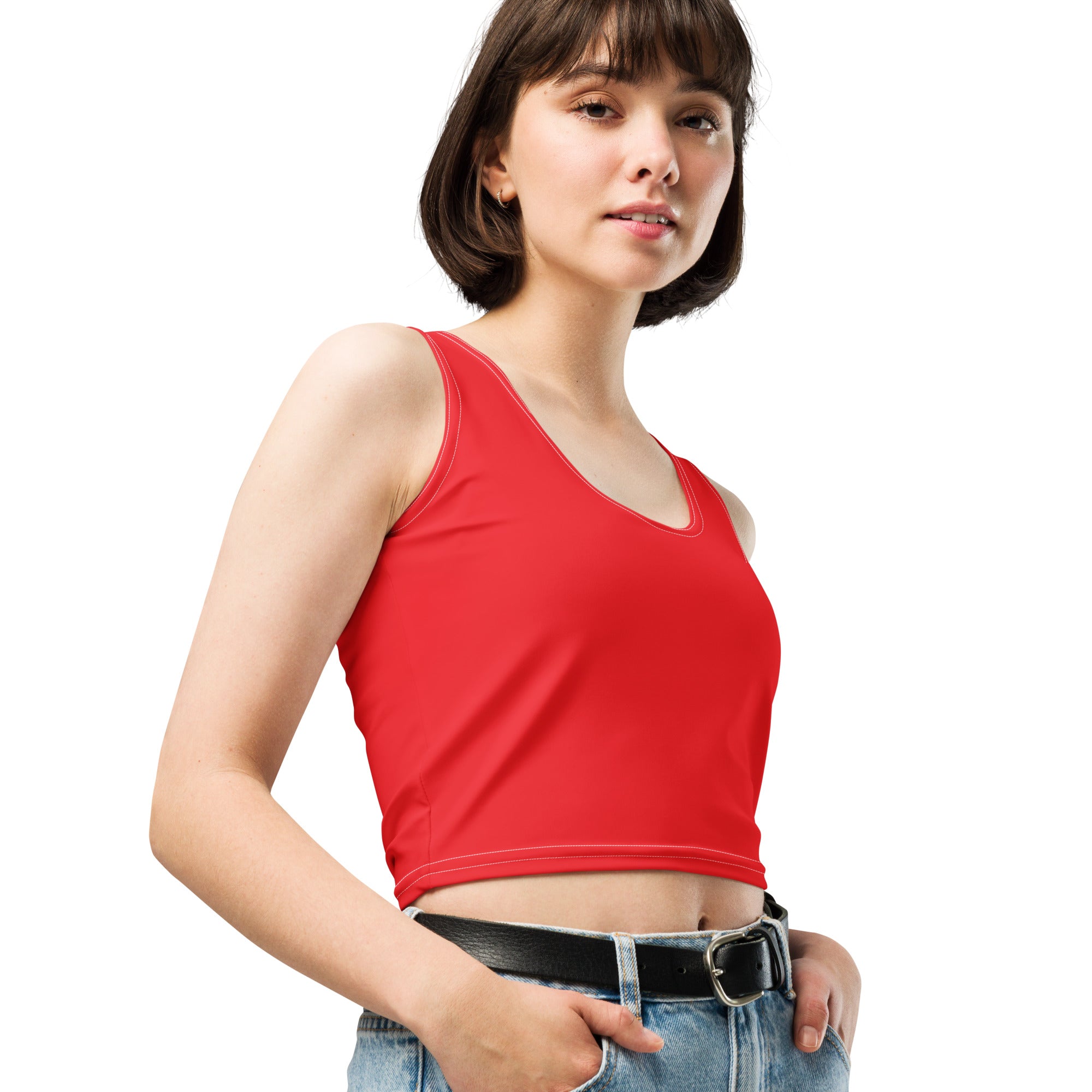 Women's Red Buttery Soft Crop Top- Quick-Drying UPF 50+ Stretch Top