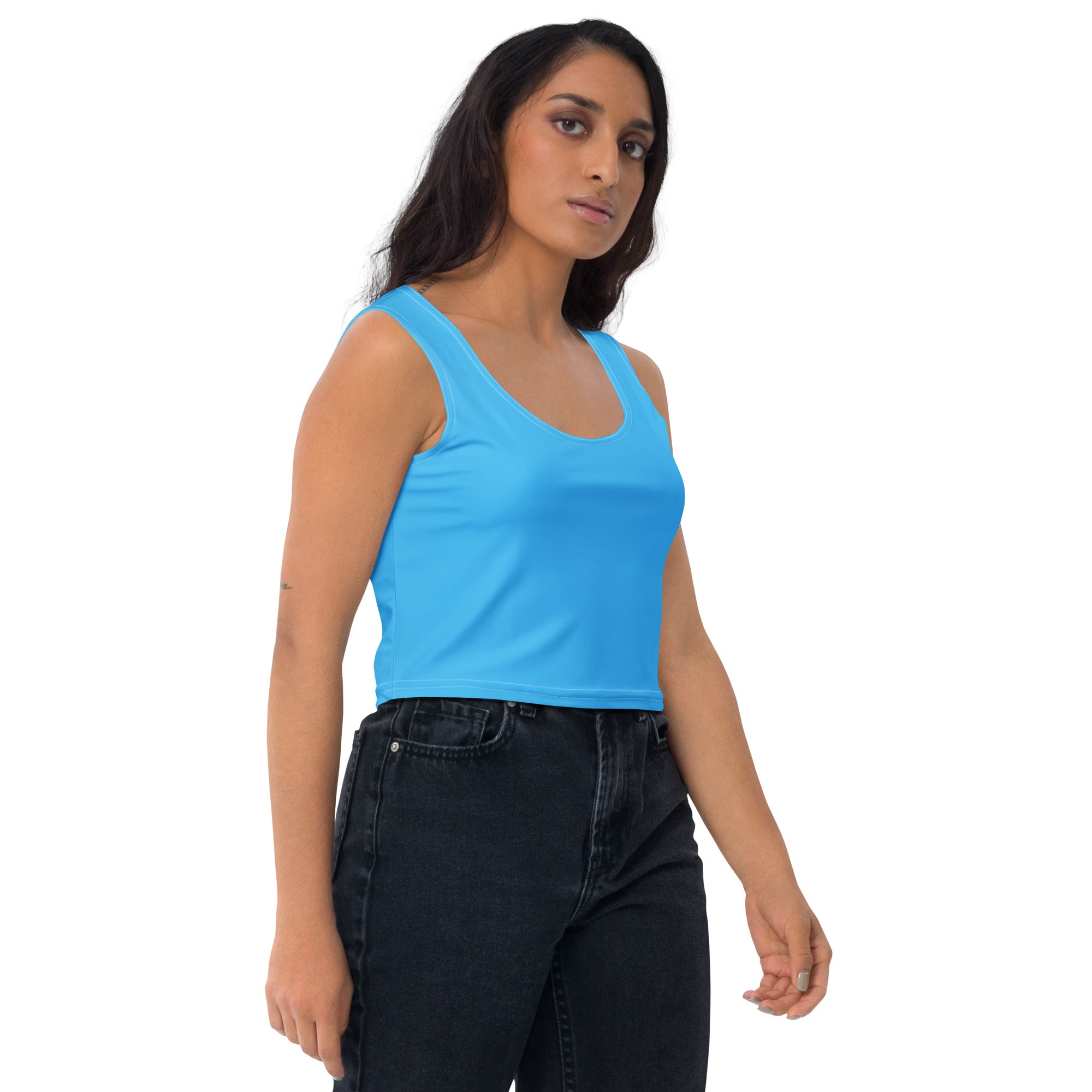 Women's Light Blue Buttery Soft Crop Top- Quick-Drying UPF 50+ Stretch Top