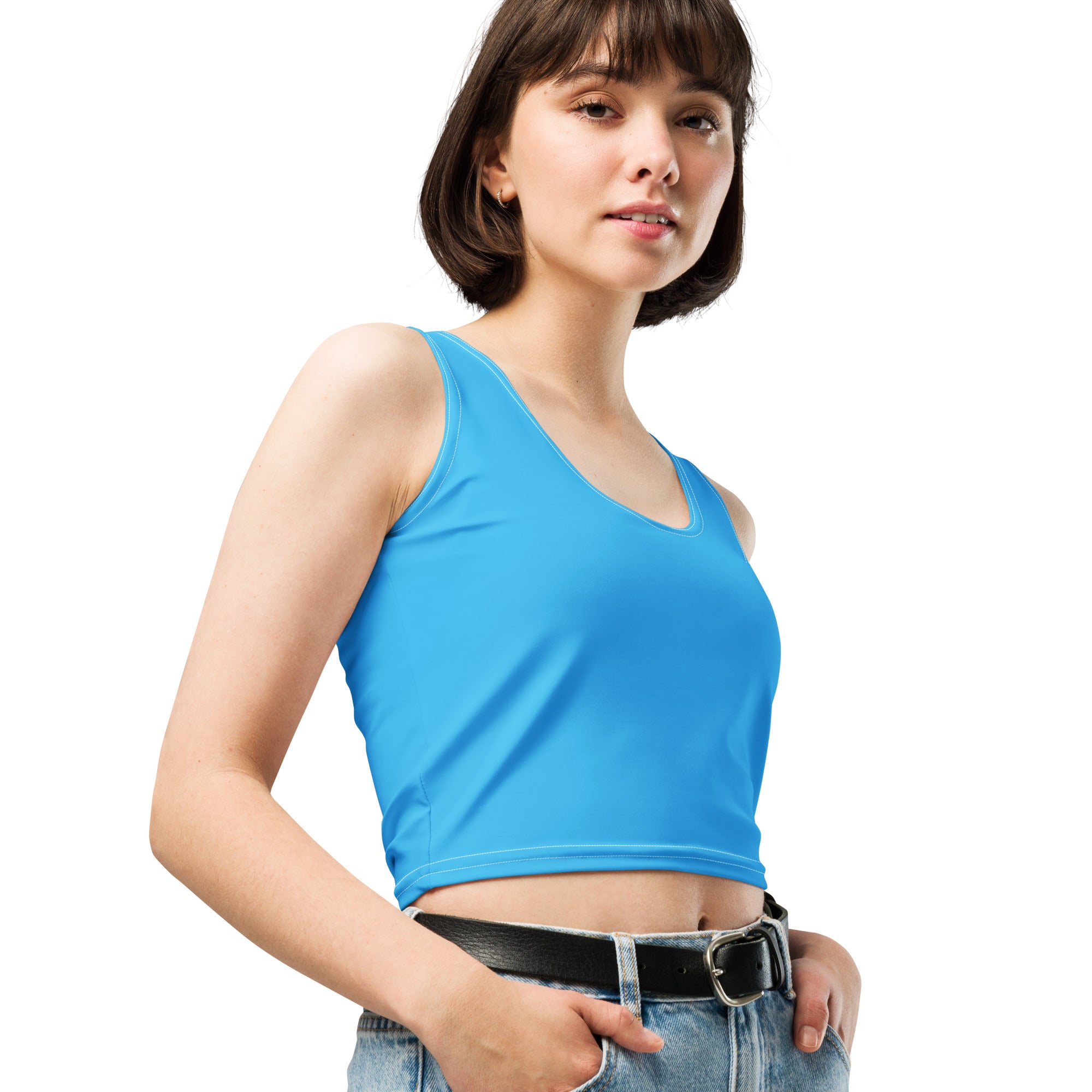 Women's Light Blue Buttery Soft Crop Top- Quick-Drying UPF 50+ Stretch Top