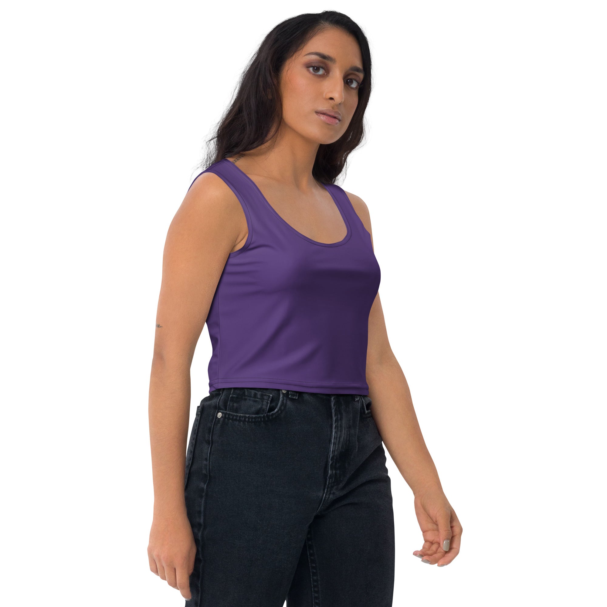 Women's Dark Purple Buttery Soft Crop Top- Quick-Drying UPF 50+ Stretch Top