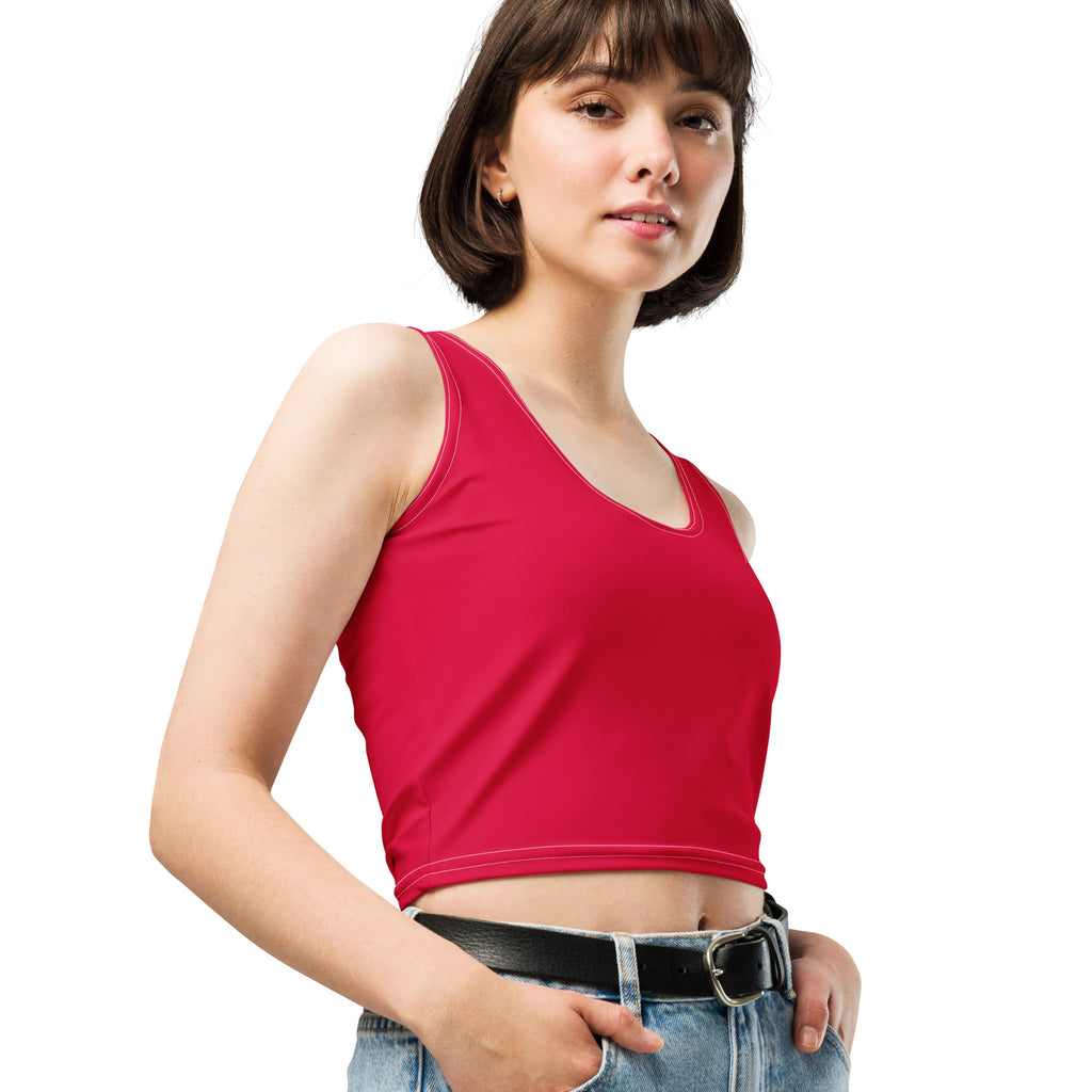 Women's Crimson Red Buttery Soft Crop Top- Quick-Drying UPF 50+ Stretch Top