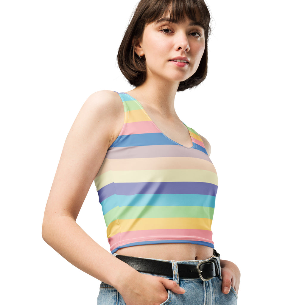 Women's Pastel Rainbow Stripe Buttery Soft Crop Top- Quick-Drying UPF 50+ Stretch Top