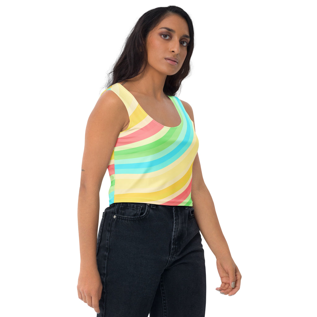 Women's Curved Rainbow Stripe Buttery Soft Crop Top- Quick-Drying UPF 50+ Stretch To