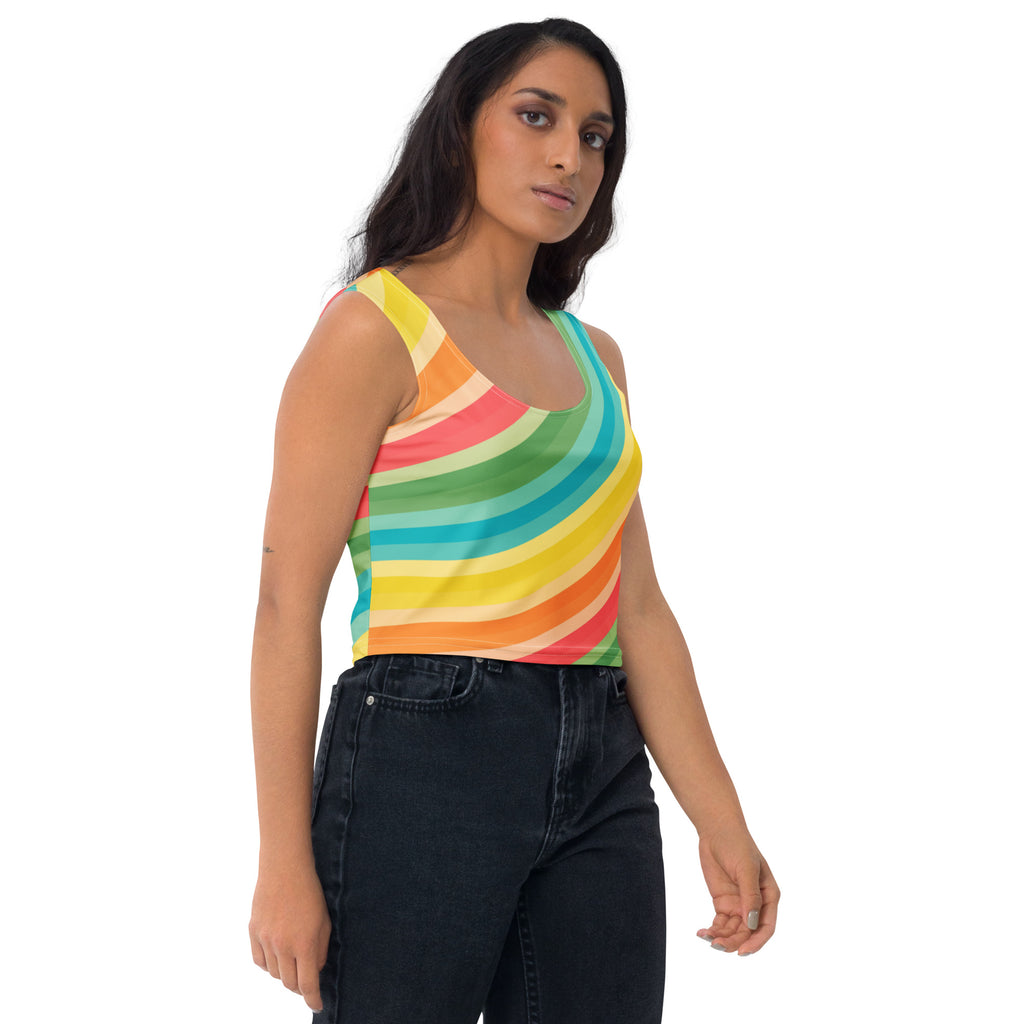 Women's Curved Rainbow Buttery Soft Crop Top- Quick-Drying UPF 50+ Stretch Top