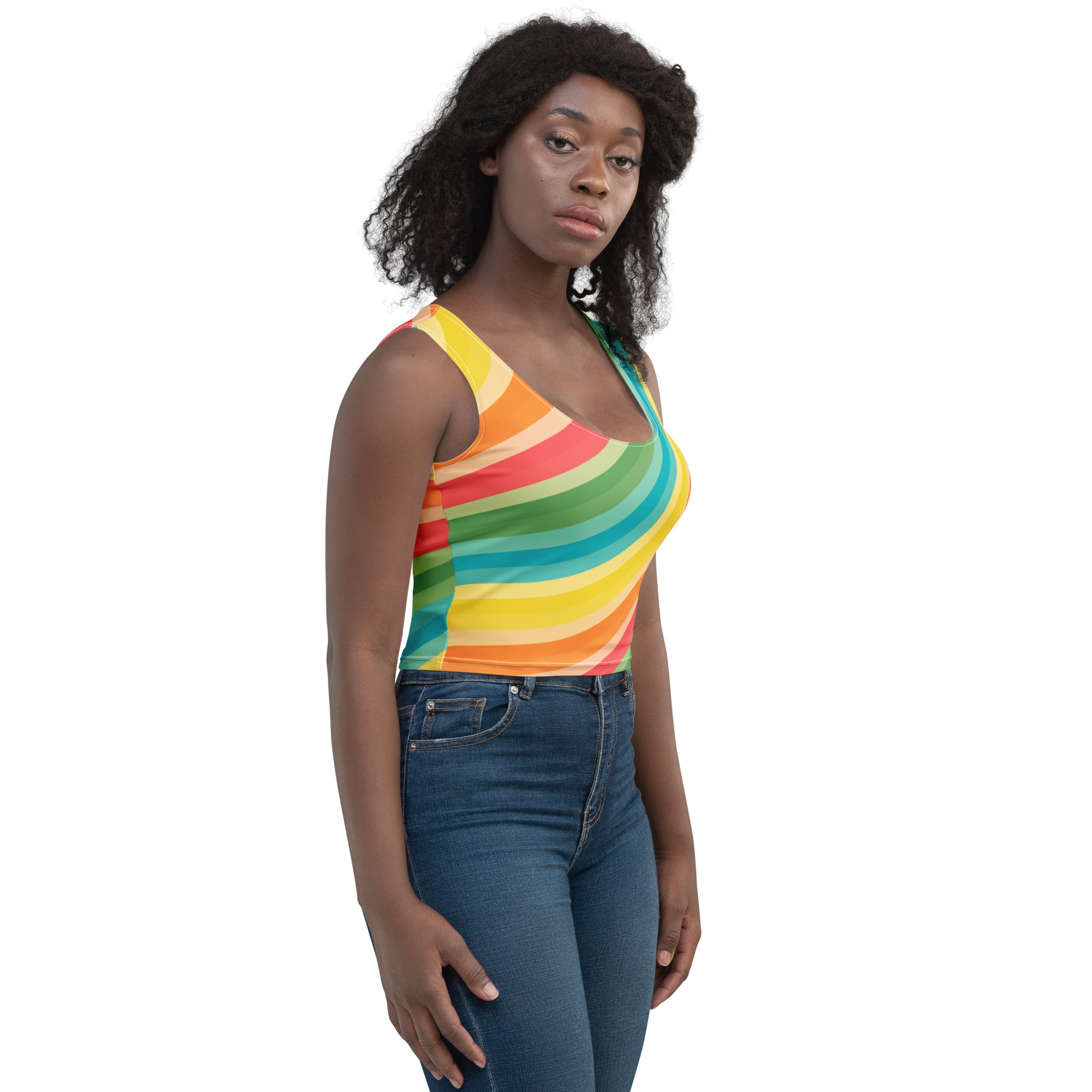 Women's Curved Rainbow Buttery Soft Crop Top- Quick-Drying UPF 50+ Stretch Top