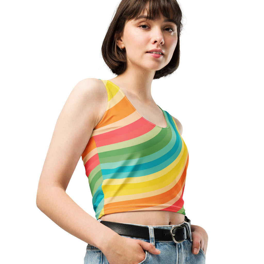 Women's Curved Rainbow Buttery Soft Crop Top- Quick-Drying UPF 50+ Stretch Top