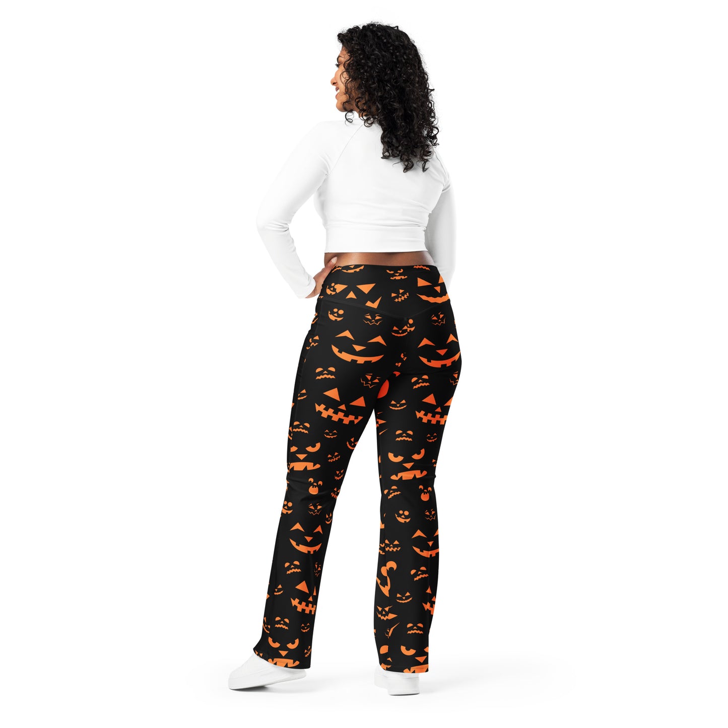 Women's Orange Jack-O’-Lantern Halloween High Waist Flare Legging Pants