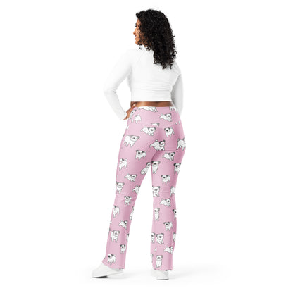 Women's Pink Pug Dog High Waist Flare Legging Pants