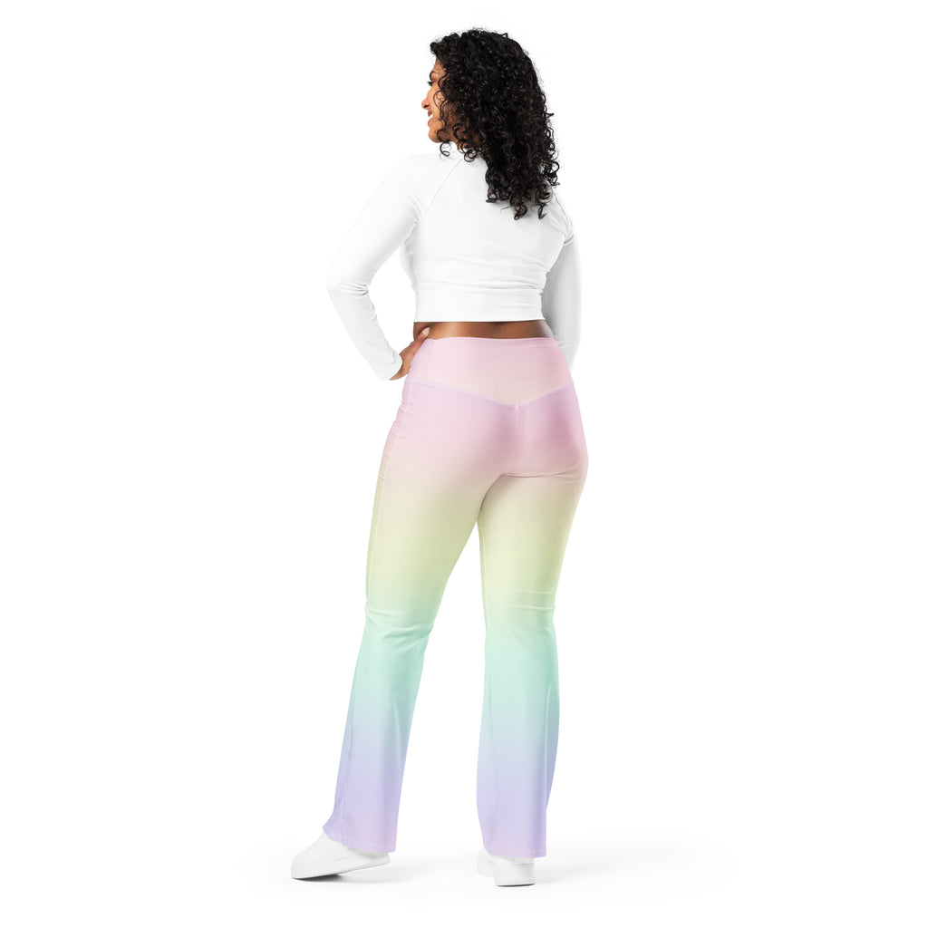 Women's Pastel Rainbow High Waist Flare Legging Pants