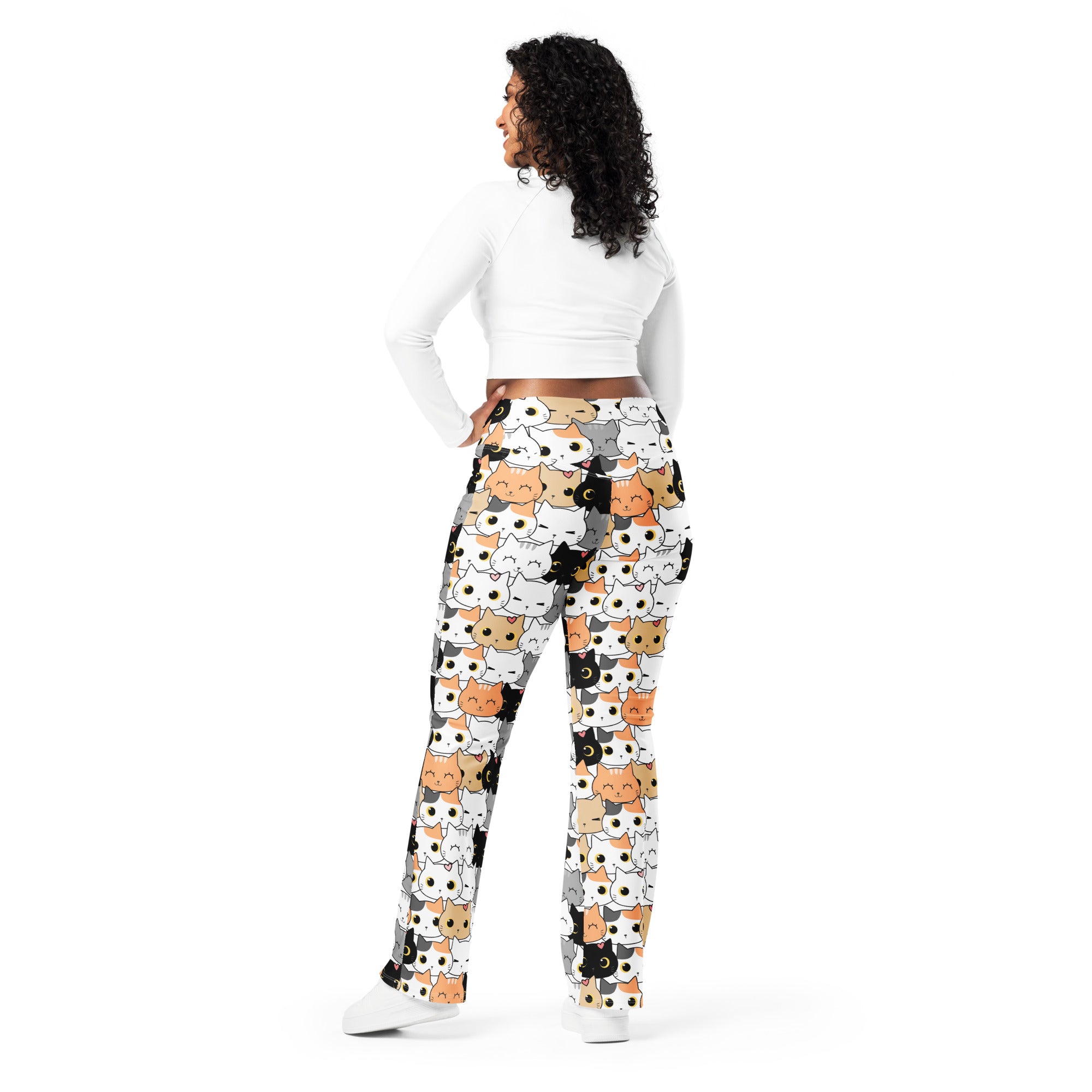Women's Cat Face High Waist Flare Legging Pants
