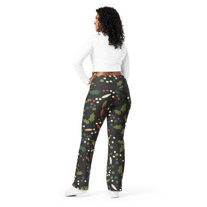Women's Holly Print Christmas High Waist Flare Legging Pants