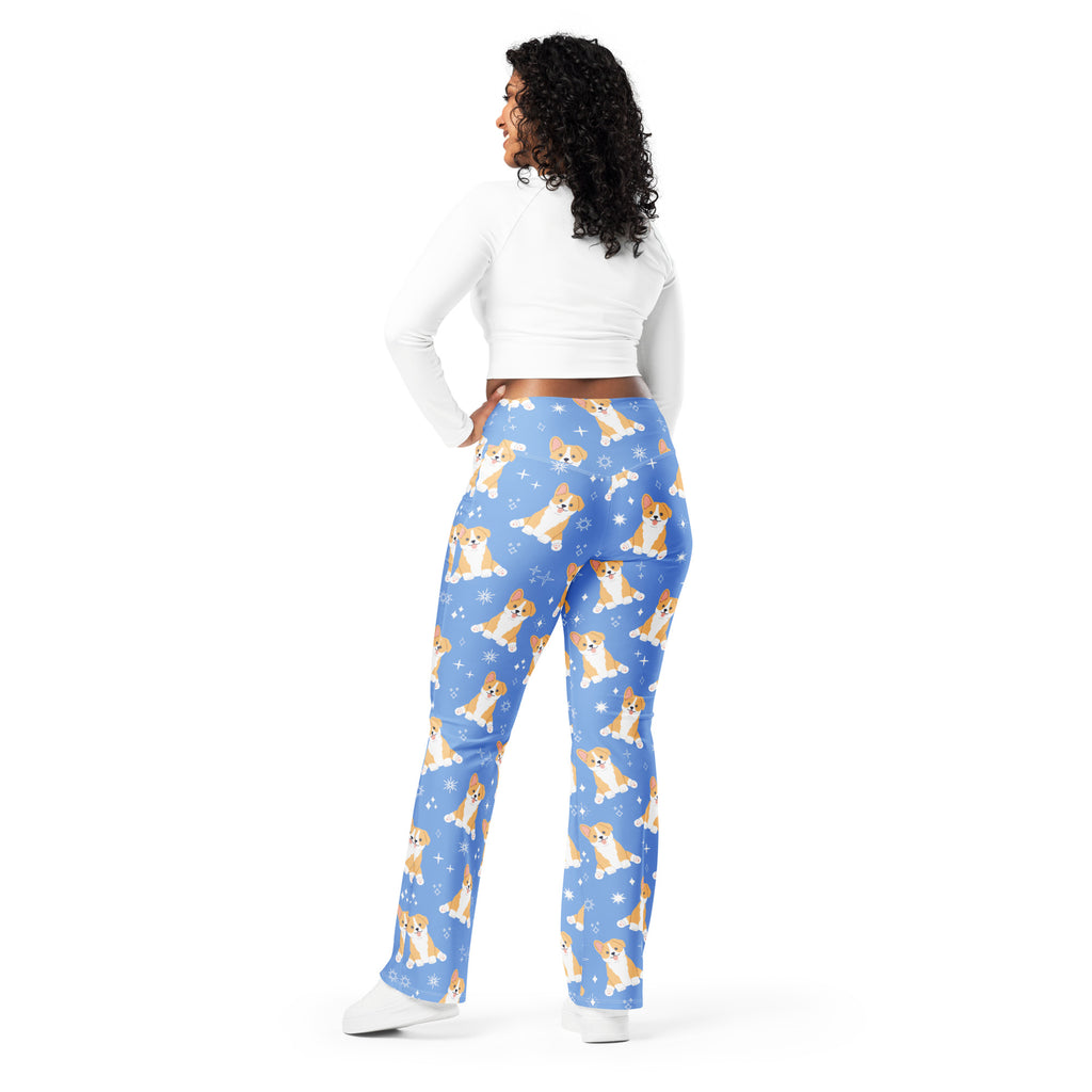 Women's Blue Corgi Dog High Waist Flare Legging Pants