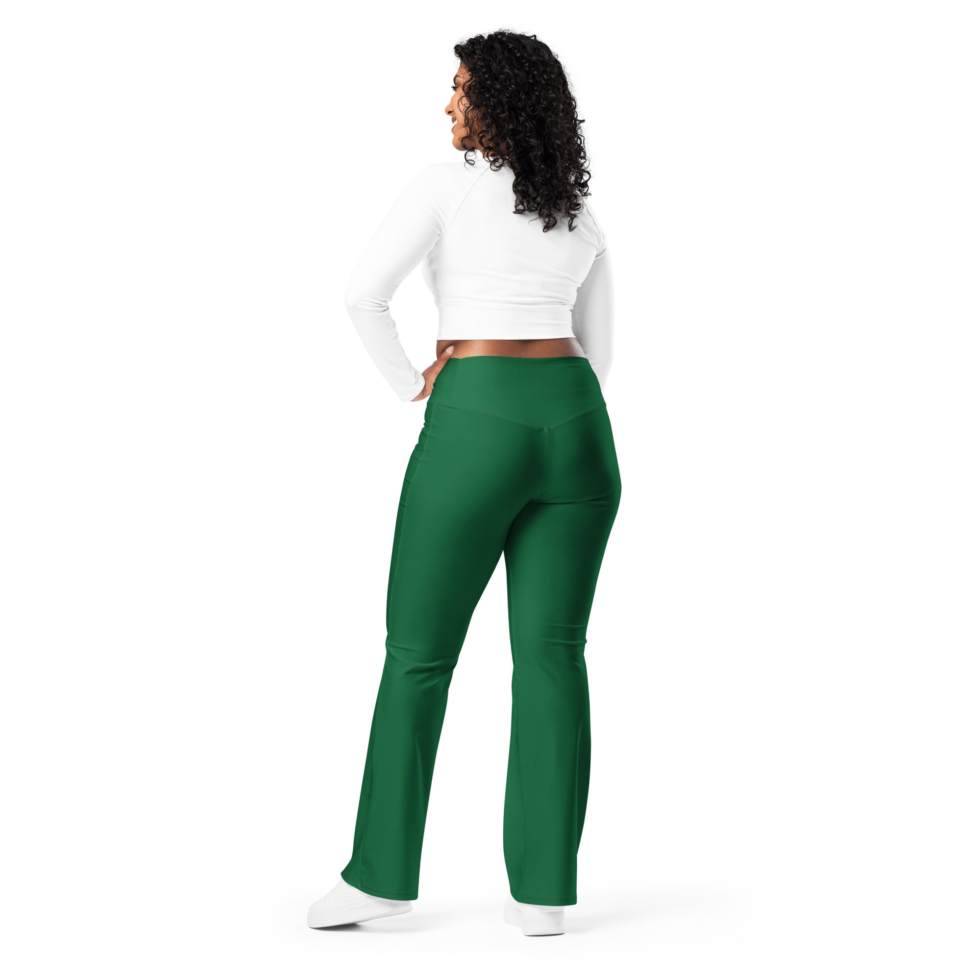 Women's Dark Green High Waist Flare Legging Pants