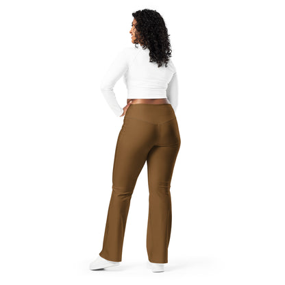Women's Brown High Waist Flare Legging Pants