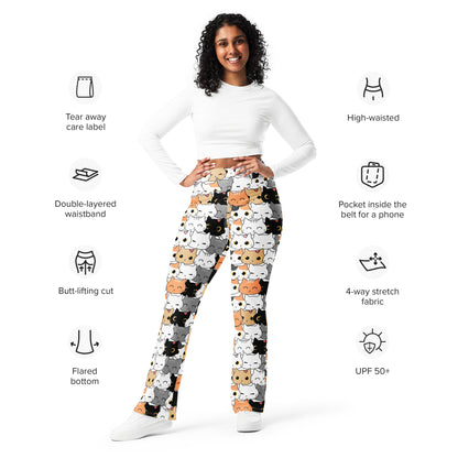Women's Cat Face High Waist Flare Legging Pants