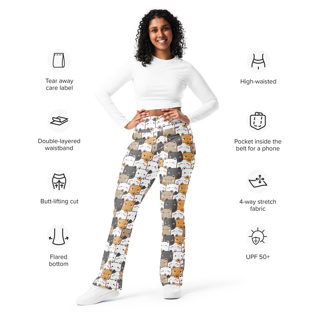 Women's Kawaii Cat High Waist Flare Legging Pants