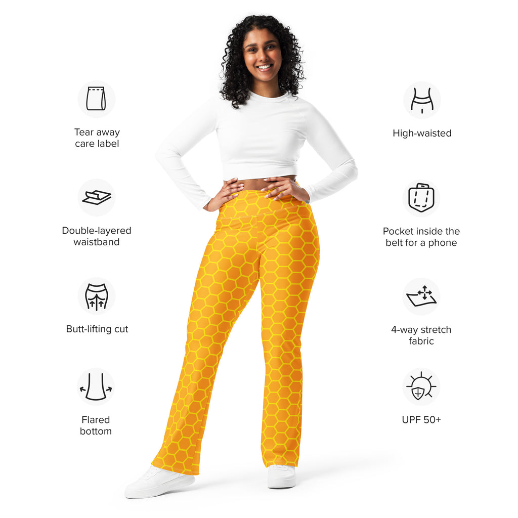 Women's Honeycomb High Waist Flare Legging Pants