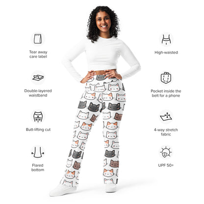 Women's Cute Cat Print High Waist Flare Legging Pants