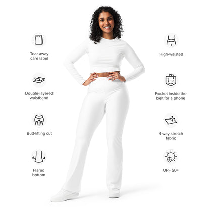 Women's White High Waist Flare Legging Pants
