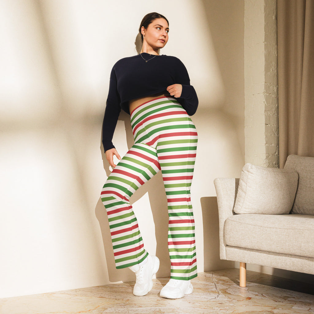 Women’s red and green striped plus size high waist flared pants perfect for casual and stylish wear