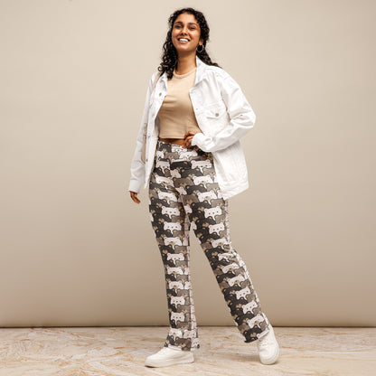 Women's Cute Bear Print High Waist Flare Legging Pants