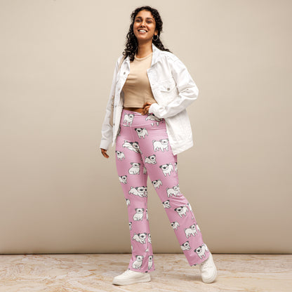 Women's Pink Pug Dog High Waist Flare Legging Pants