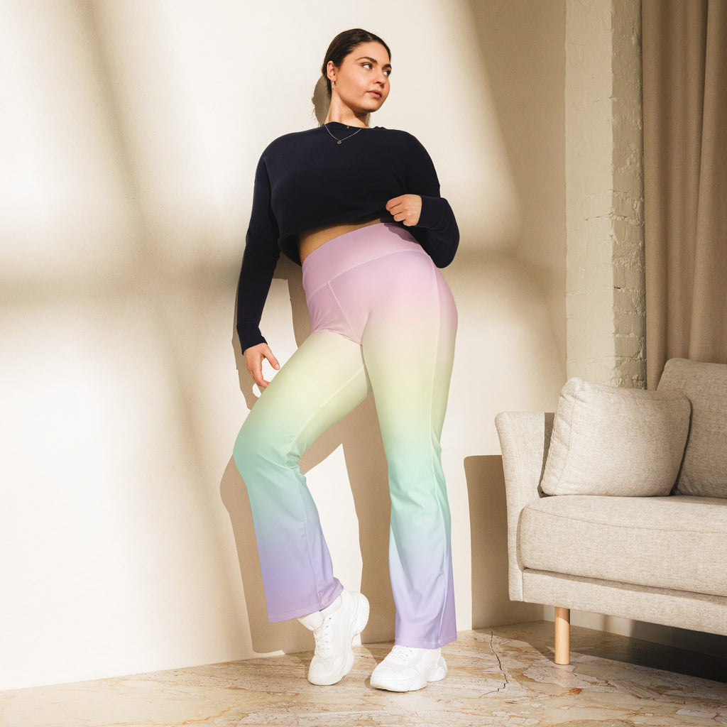 Women's Pastel Rainbow High Waist Flare Legging Pants
