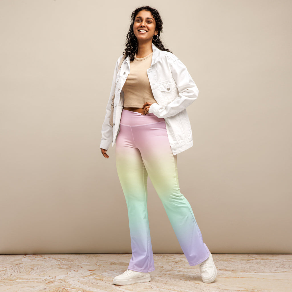 Women's Pastel Rainbow High Waist Flare Legging Pants