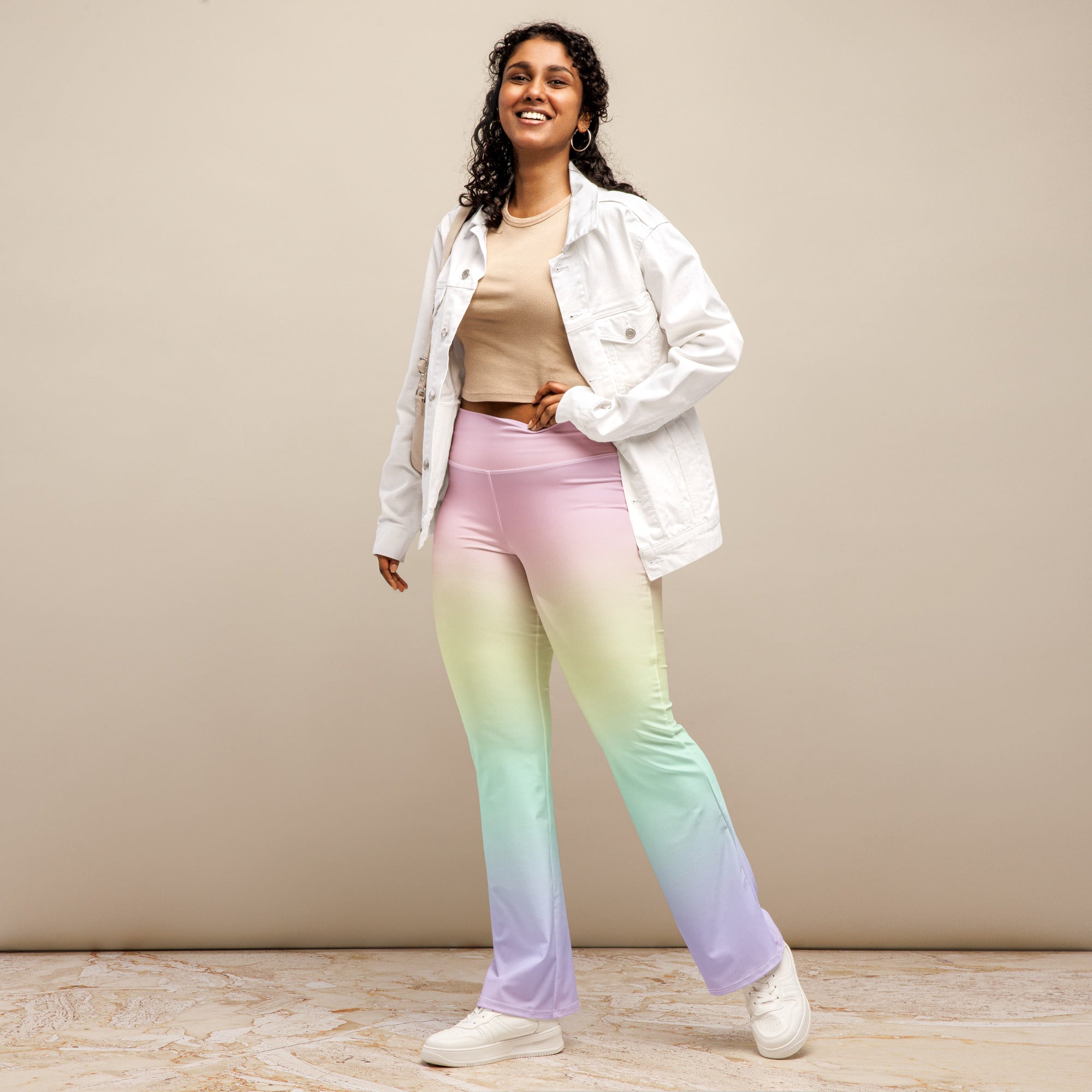 Women's Pastel Rainbow High Waist Flare Legging Pants