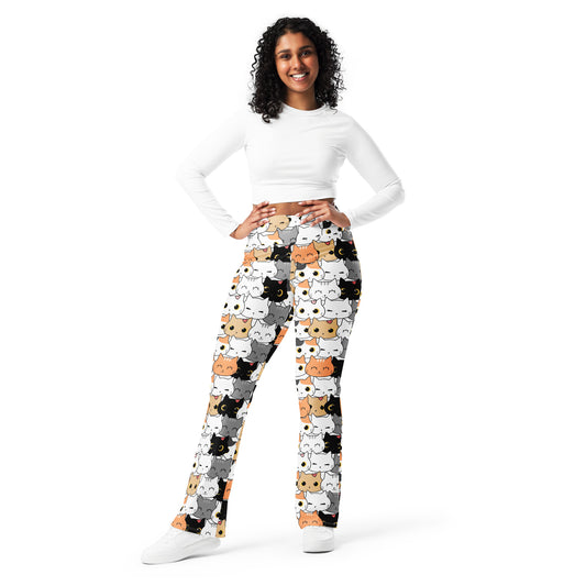 Women's Cat Face High Waist Flare Legging Pants