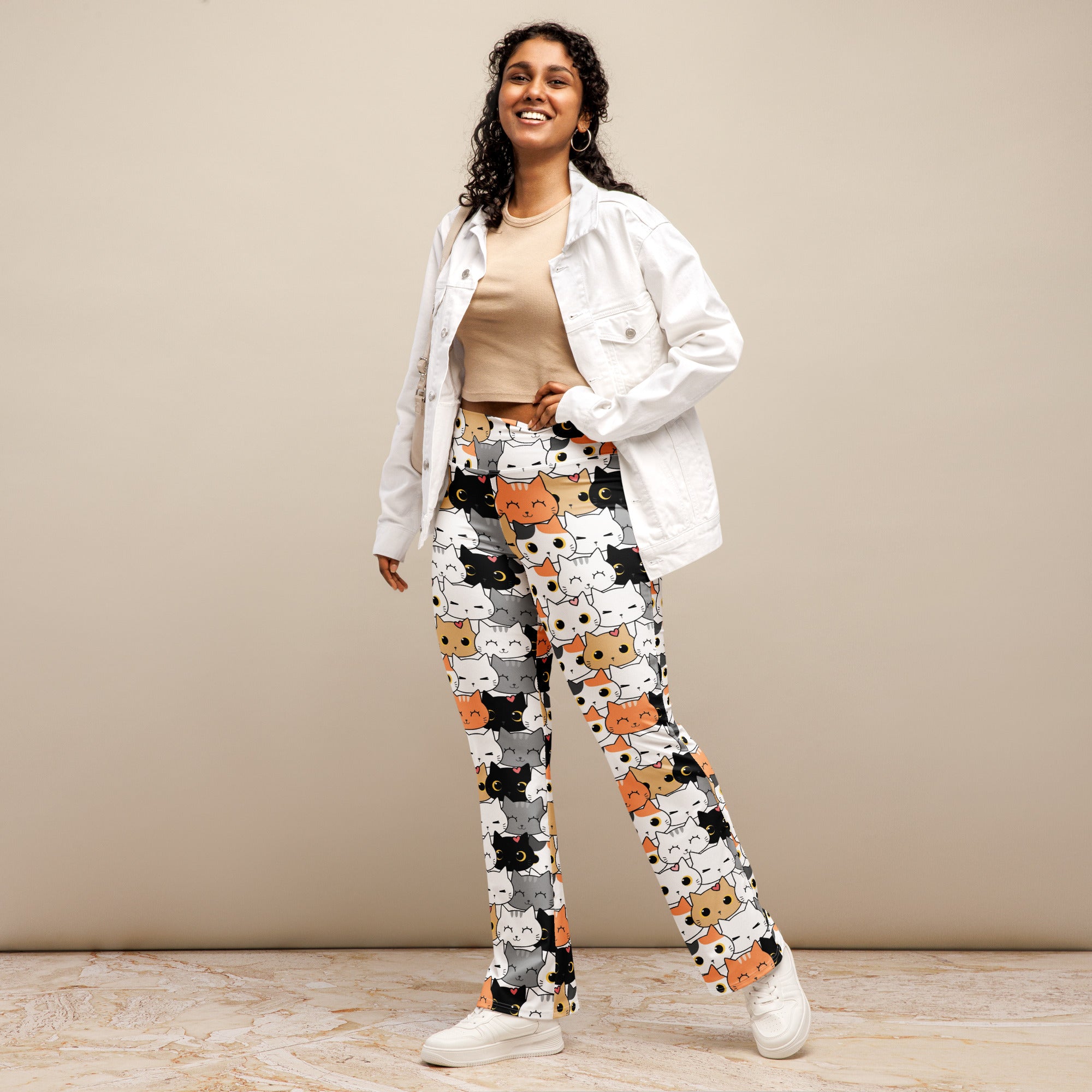 Women's Cat Face High Waist Flare Legging Pants