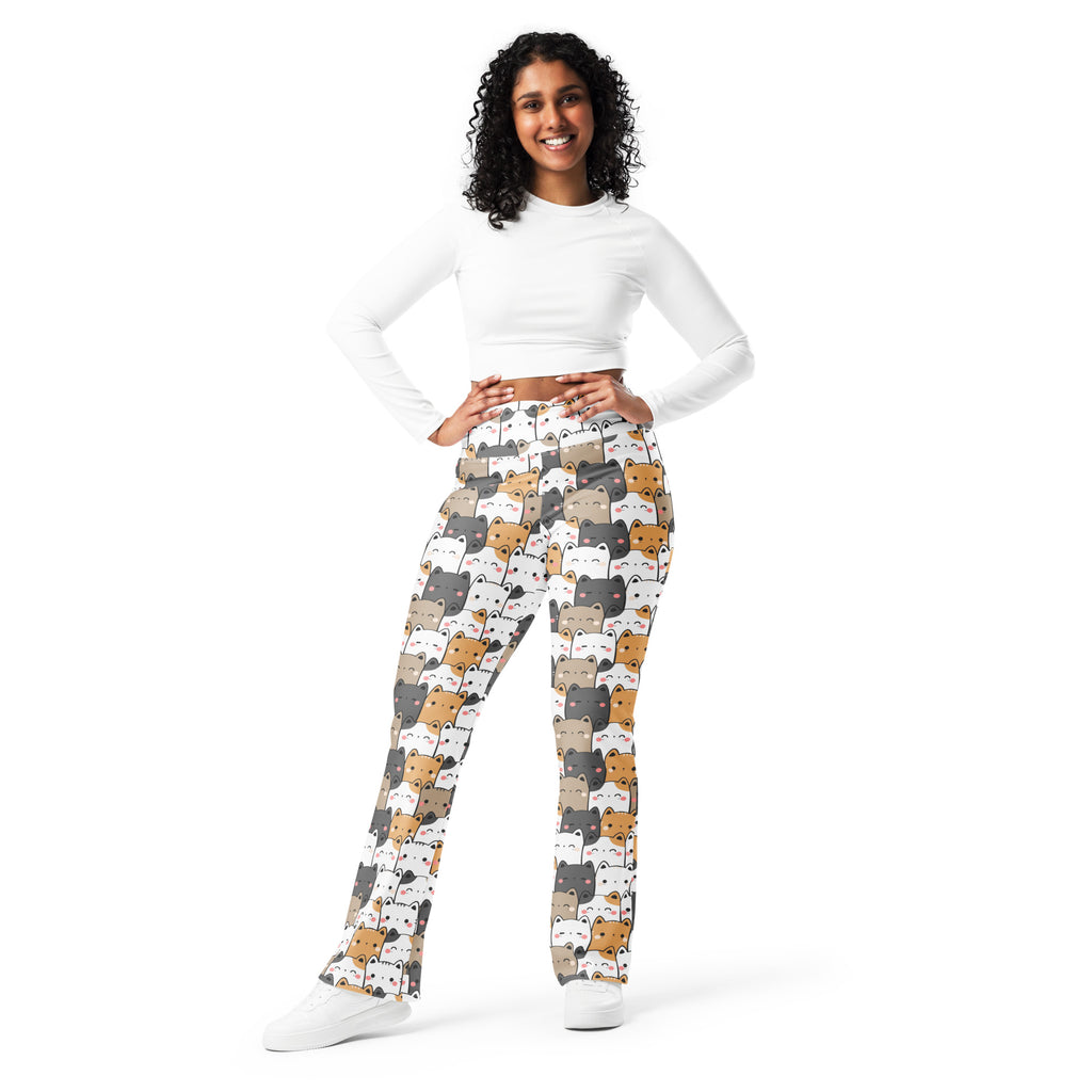 Women's Kawaii Cat High Waist Flare Legging Pants
