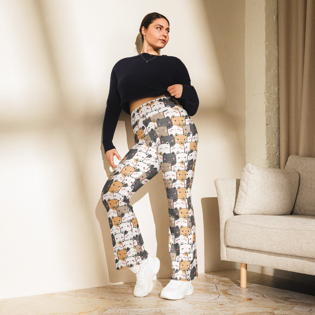 Women's Kawaii Cat High Waist Flare Legging Pants