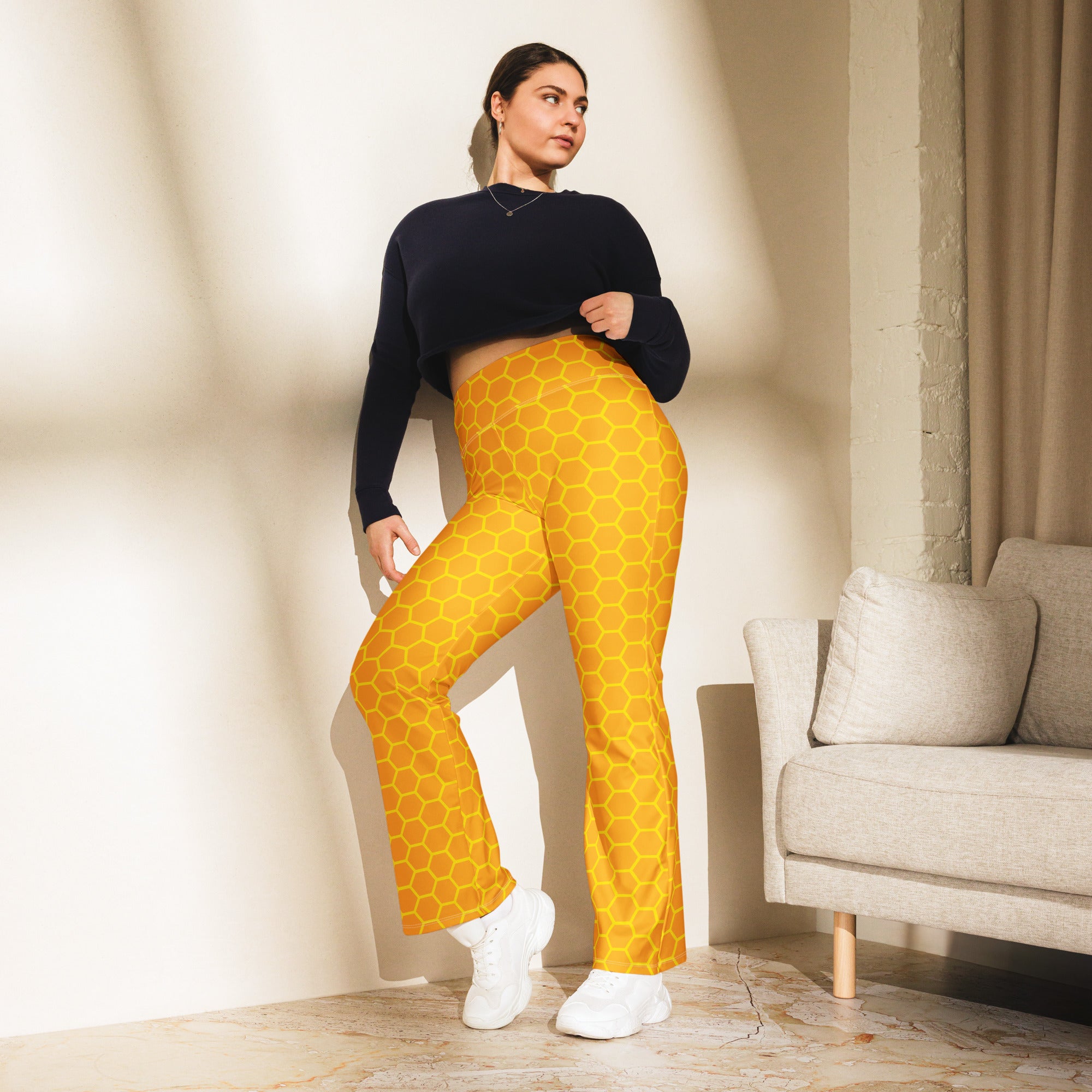 Women's Honeycomb High Waist Flare Legging Pants