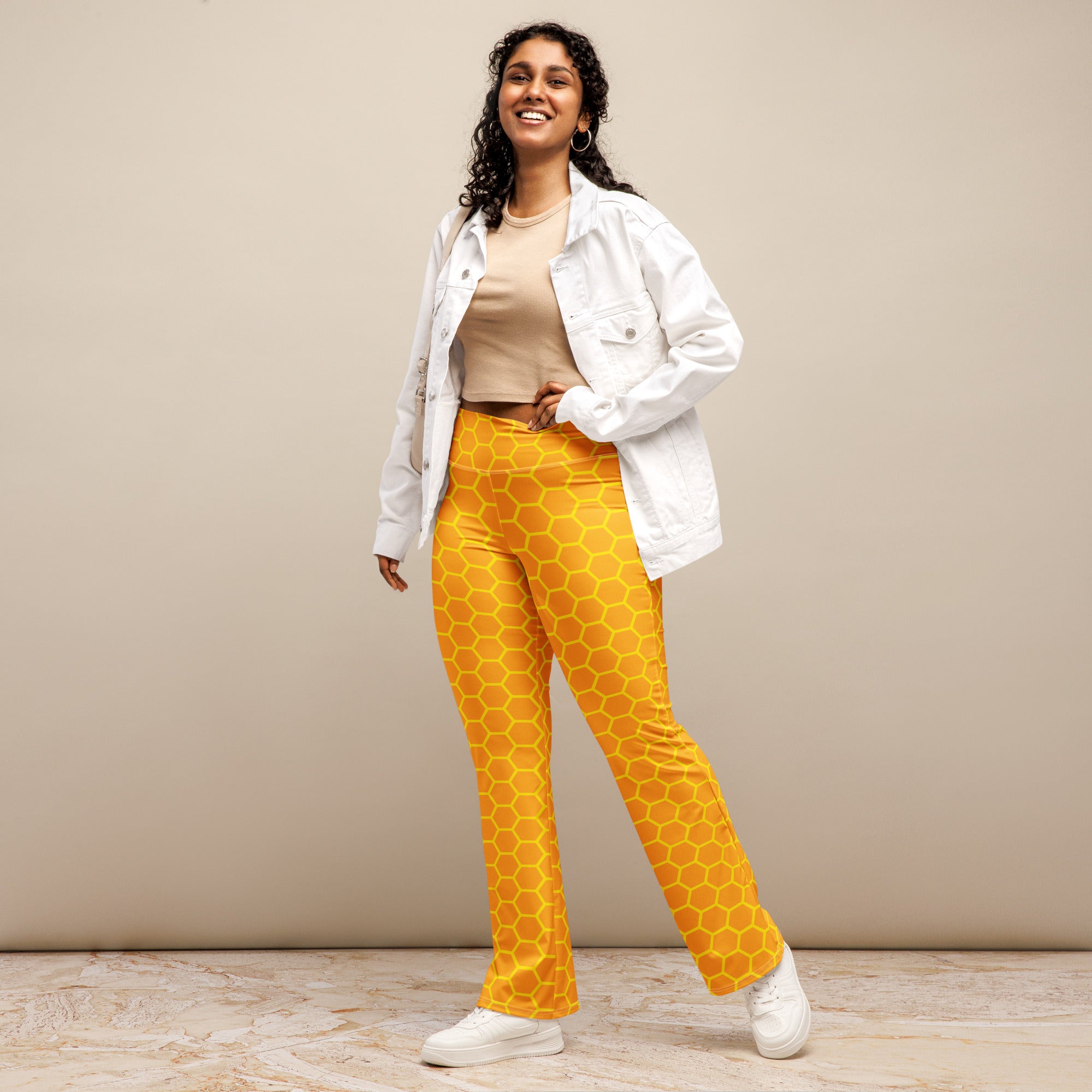 Women's Honeycomb High Waist Flare Legging Pants