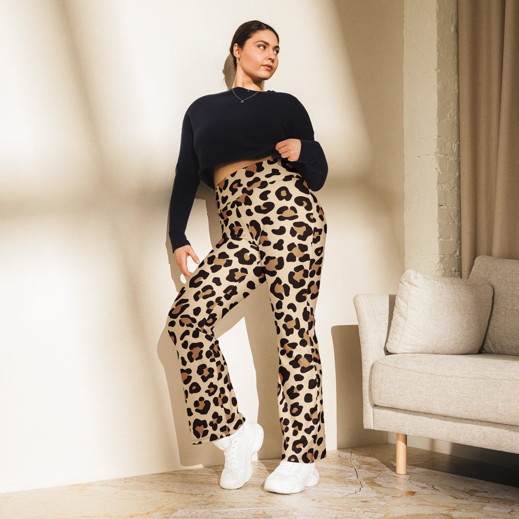 Women's Leopard Print High Waist Flare Legging Pants