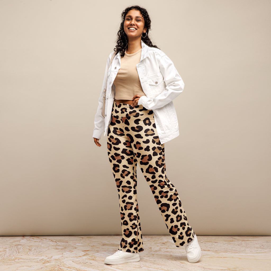 Women's Leopard Print High Waist Flare Legging Pants