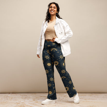 Women's Celestial Sun & Moon High Waist Flare Legging Pants