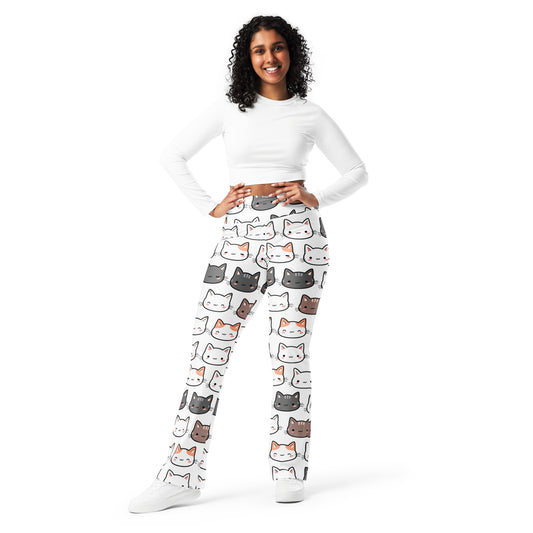 Women's Cute Cat Print High Waist Flare Legging Pants