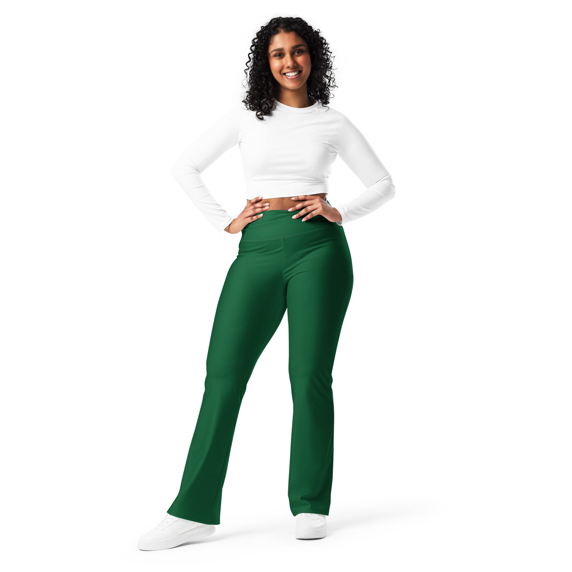 Women's Dark Green High Waist Flare Legging Pants