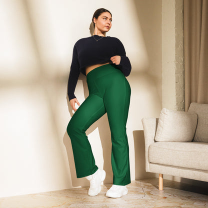 Women's Dark Green High Waist Flare Legging Pants
