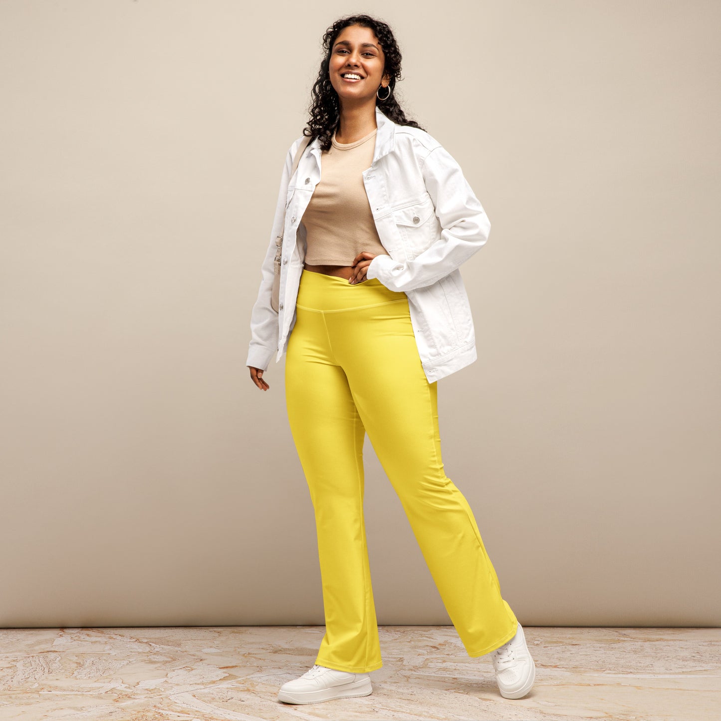 Women's Yellow High Waist Flare Legging Pants