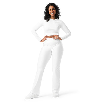 Women's White High Waist Flare Legging Pants