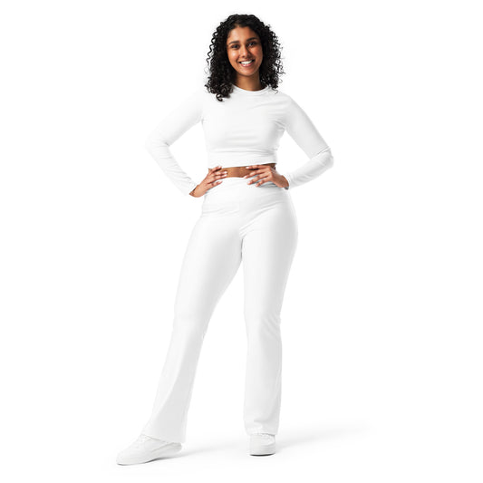 Women's White High Waist Flare Legging Pants