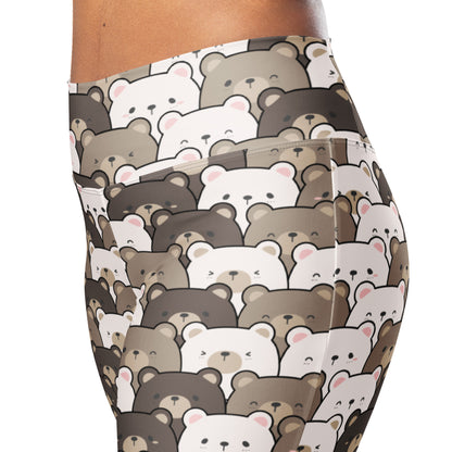 Women's Cute Bear Print High Waist Flare Legging Pants