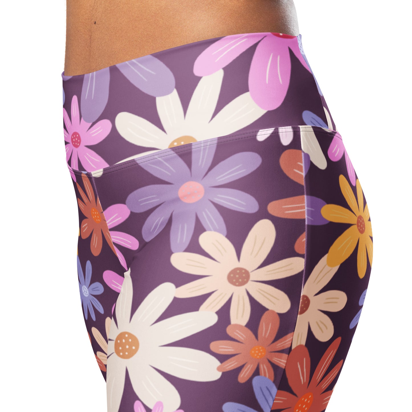 Women's Retro Purple Daisy High Waist Flare Legging Pants