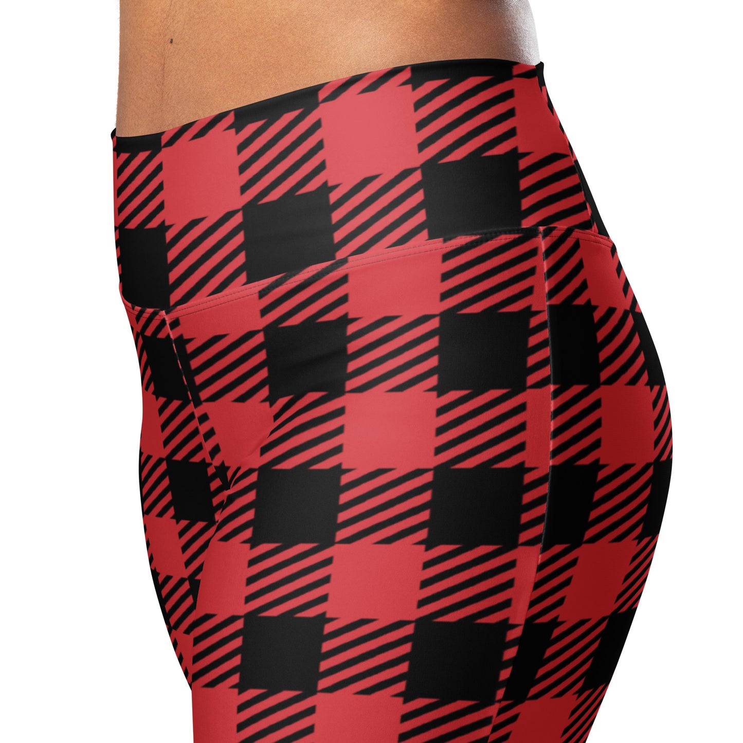 Women's Red Buffalo Plaid High Waist Flare Legging Pants