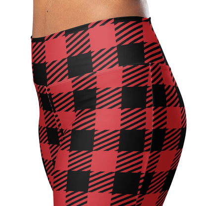 Women's Red Buffalo Plaid High Waist Flare Legging Pants